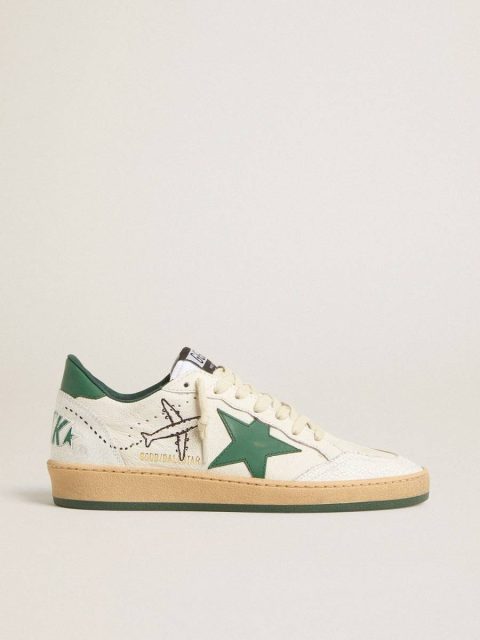 Golden Goose Ball Star Women Women's Ball Star Wishes In White Nappa Leather With Green Leather Star And Heel Tab - Image 5