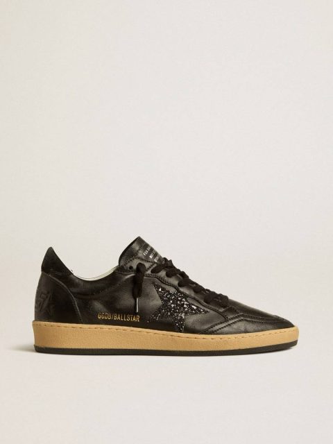 Golden Goose Ball Star Women’s Ball Star In Black Nappa With Black Glitter Star And Suede Heel Tab Women