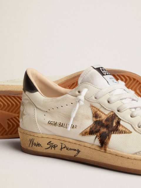 Golden Goose Ball Star Women's Ball Star With Leopard Print Pony Skin Star And Black Heel Tab Women - Image 4