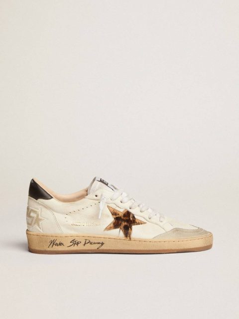 Golden Goose Ball Star Women's Ball Star With Leopard Print Pony Skin Star And Black Heel Tab Women