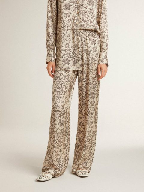 Golden Goose Beige And Black Jeans & Pants Women's Joggers With Floral Print Women - Image 2
