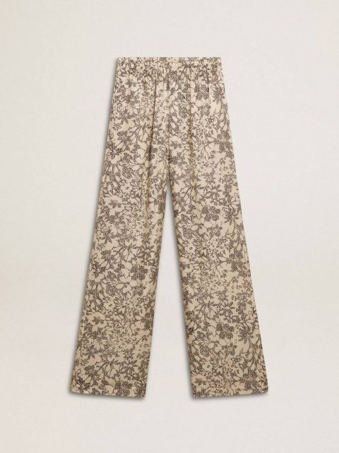 Golden Goose Beige And Black Jeans & Pants Women's Joggers With Floral Print Women