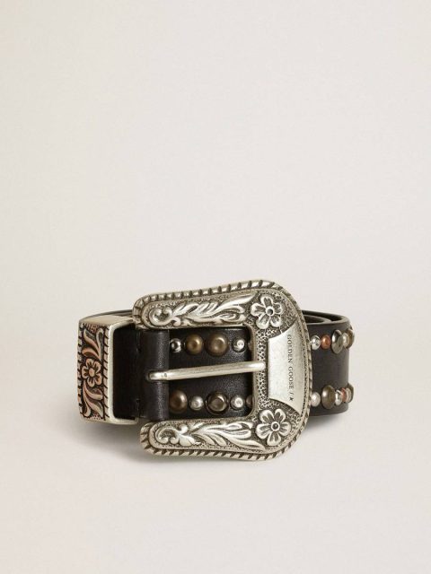 Golden Goose Belts Black Women's Belt In Black Leather With Studs Women