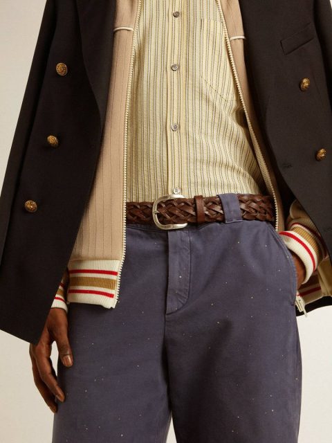 Golden Goose Belts Men Dark Brown Men's Dark Brown Woven Leather Belt - Image 3