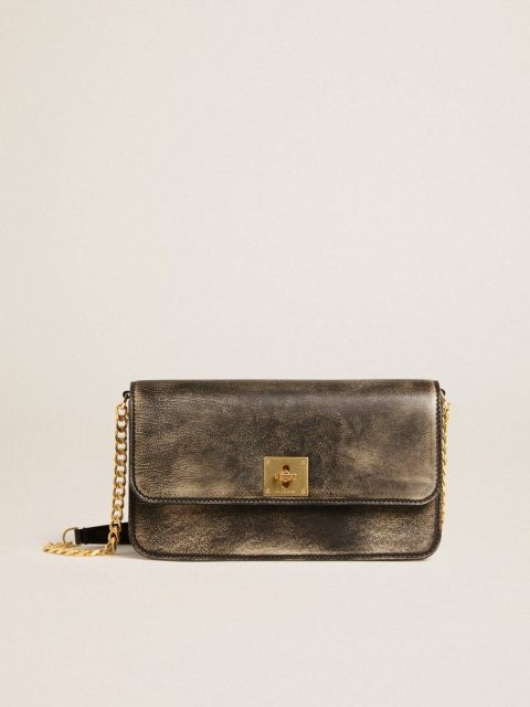 Golden Goose Black Women Gioia Bag In Black Vintage Leather With Gold Details Crossbody Bags