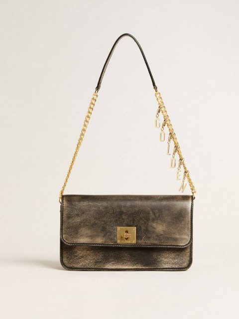 Golden Goose Black Women Gioia Bag In Black Vintage Leather With Gold Details Crossbody Bags - Image 5