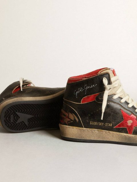 Golden Goose Black Women's Sky-Star In Black Glossy Leather With Red Star Sky-Star Women - Image 4