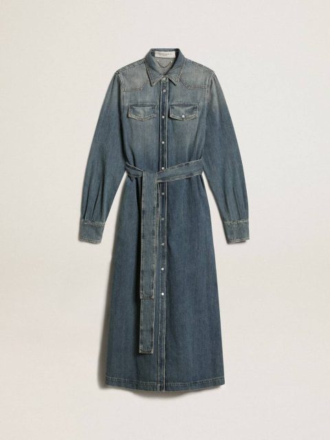 Golden Goose Blue Dresses & Jumpsuits Women Women's Shirt Dress In Denim With Belt