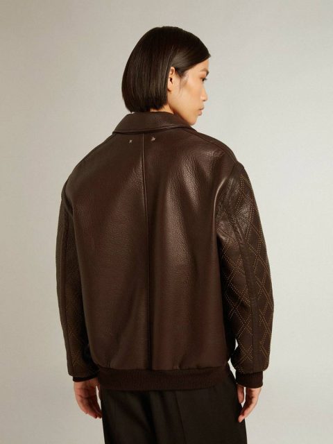 Golden Goose Brown Nappa Leather Jacket With Studded Sleeves Coats & Jackets Women Dark Brown - Image 4