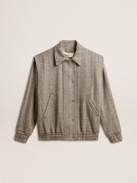 Golden Goose Coats & Jackets Ecru Brown Women Women's Bomber Jacket In Ecru Brown Herringbone Wool