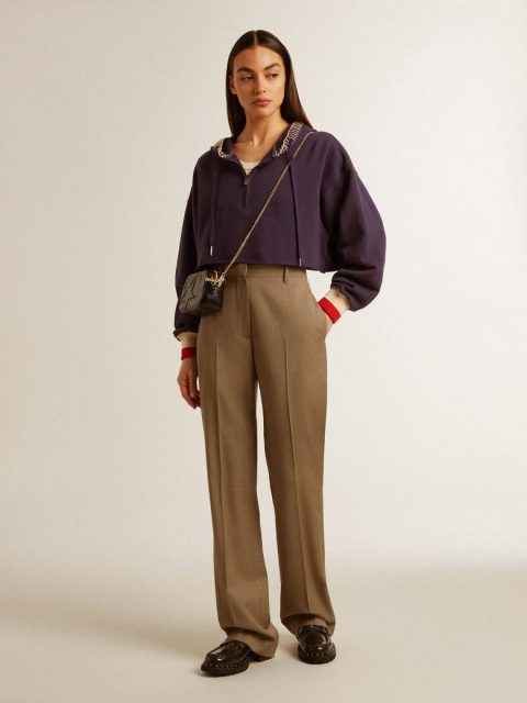 Golden Goose Dark Blue Cropped Sweatshirt With Zip Fastening And Embroidered Hood Women Eclipse Blue Sweatshirts - Image 3