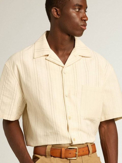 Golden Goose Ecru Shirts Men Men's Short-Sleeved Shirt In Ecru-Colored Cotton - Image 2