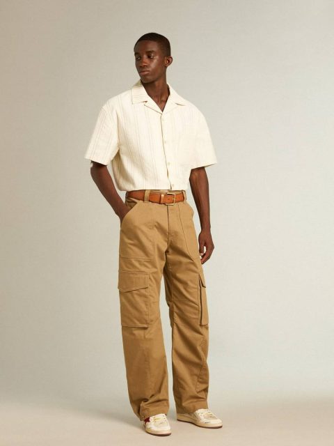Golden Goose Ecru Shirts Men Men's Short-Sleeved Shirt In Ecru-Colored Cotton - Image 3