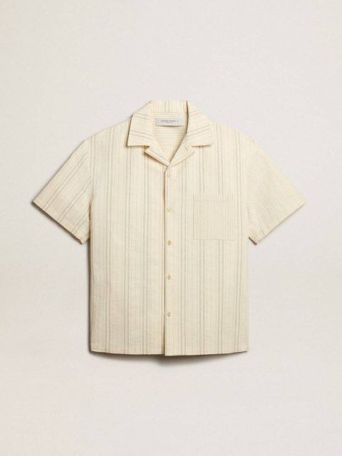 Golden Goose Ecru Shirts Men Men's Short-Sleeved Shirt In Ecru-Colored Cotton