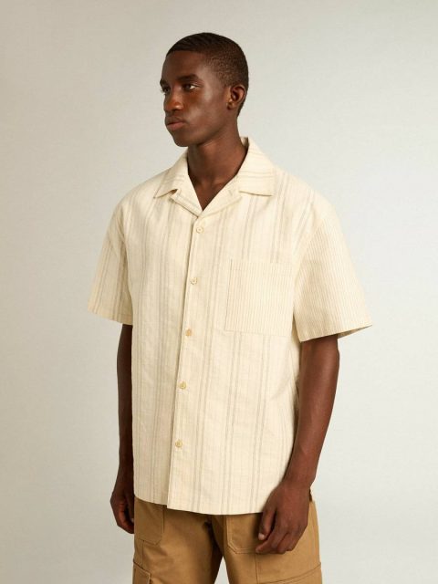 Golden Goose Ecru Shirts Men Men's Short-Sleeved Shirt In Ecru-Colored Cotton - Image 5