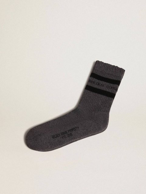 Golden Goose Grey Grey Socks With Distressed Details And Black Stripes Women Socks