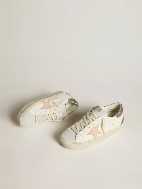 Golden Goose Hi Star Women Hi Star In White Nappa With Pink Leather Star And Glitter Heel Tab - Image 2