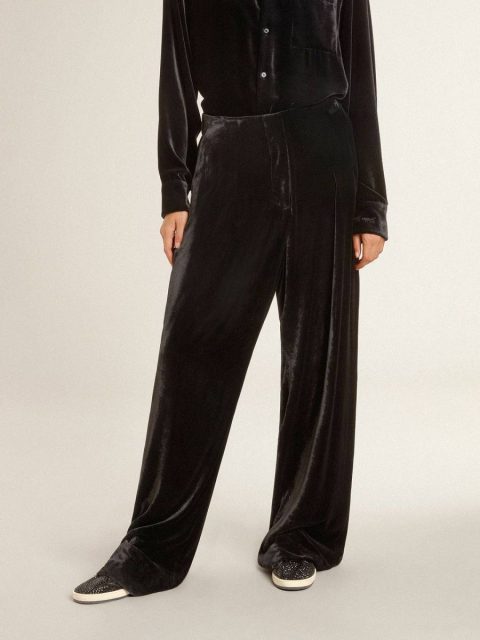 Golden Goose Jeans & Pants Black Black Velvet-Effect Pants Women - Image 2