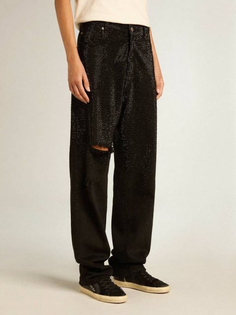 Golden Goose Jeans & Pants Women’s Cotton Denim Pants With Shaded-Effect Crystal Decoration Women Black - Image 2