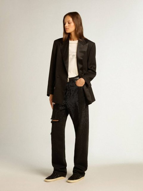 Golden Goose Jeans & Pants Women’s Cotton Denim Pants With Shaded-Effect Crystal Decoration Women Black - Image 3