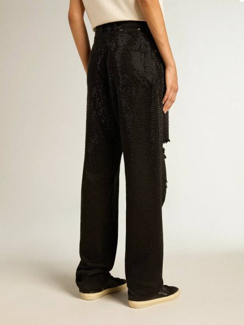 Golden Goose Jeans & Pants Women’s Cotton Denim Pants With Shaded-Effect Crystal Decoration Women Black - Image 4