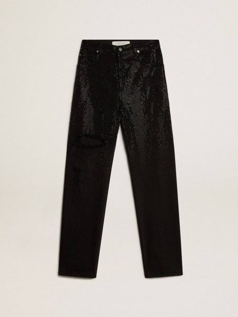 Golden Goose Jeans & Pants Women’s Cotton Denim Pants With Shaded-Effect Crystal Decoration Women Black