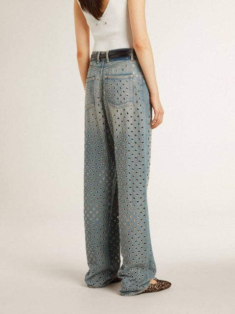 Golden Goose Jeans & Pants Women's Washed Jeans With All-Over Eyelets Women Light Blue - Image 4