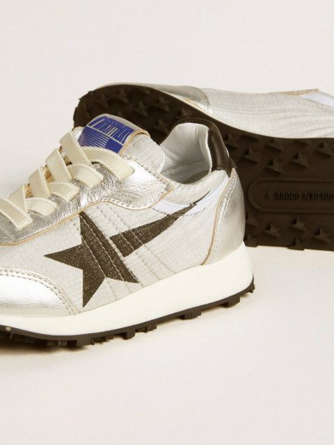 Golden Goose Junior Marathon In Silver Nylon With Black Star And Leather Heel Tab Kids Little Boys (1-3 Years) - Image 3