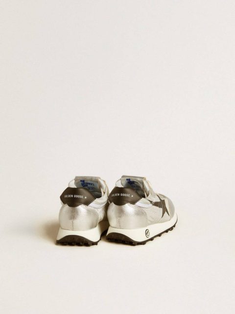 Golden Goose Junior Marathon In Silver Nylon With Black Star And Leather Heel Tab Kids Little Boys (1-3 Years) - Image 4