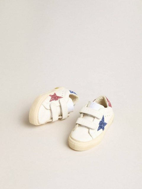 Golden Goose Junior May School In Leather With Glitter Star And Heel Tab Kids White Little Girls (1-3 Years) - Image 2
