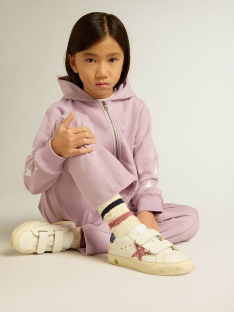 Golden Goose Junior May School In Leather With Glitter Star And Heel Tab Kids White Little Girls (1-3 Years) - Image 3