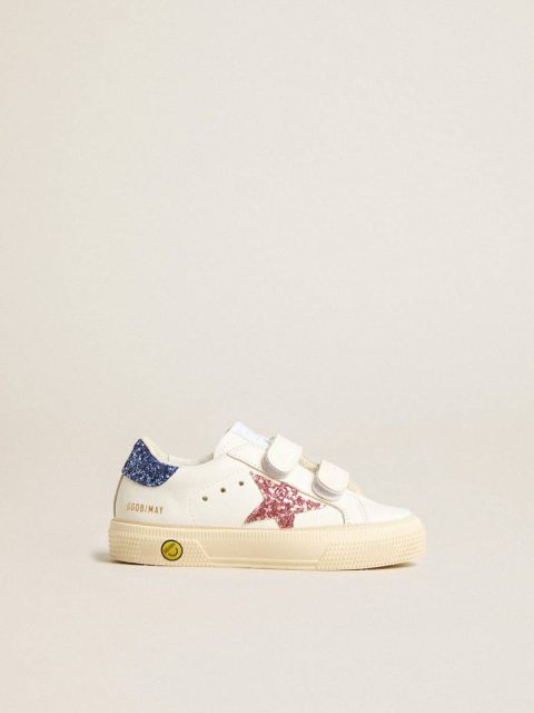 Golden Goose Junior May School In Leather With Glitter Star And Heel Tab Kids White Little Girls (1-3 Years)