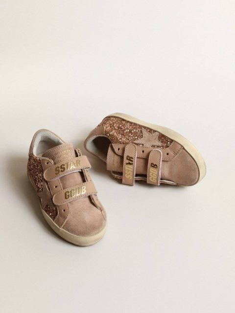 Golden Goose Kids Girls (4-10 Years) Old School Teen In Peach-Pink Glitter With Pink Suede Star - Image 2