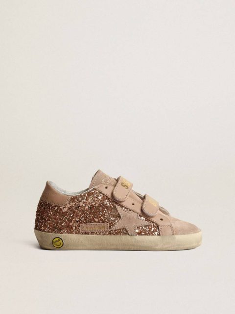 Golden Goose Kids Girls (4-10 Years) Old School Teen In Peach-Pink Glitter With Pink Suede Star