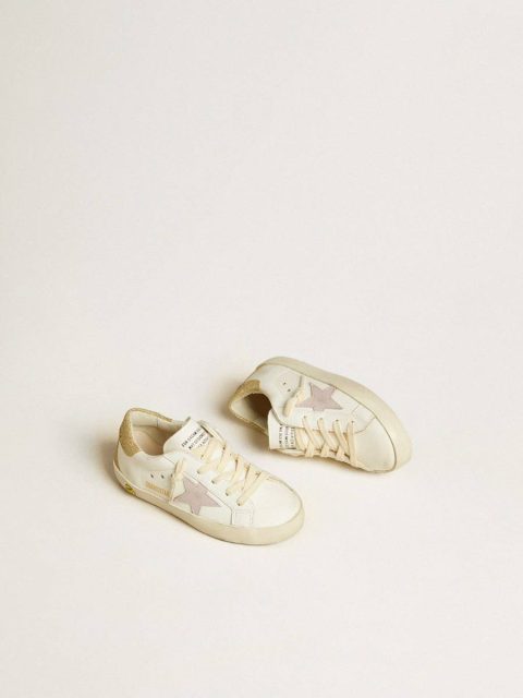 Golden Goose Kids Girls (4-10 Years) White Super-Star Young With Lilac Leather Star And Glitter Heel Tab - Image 2