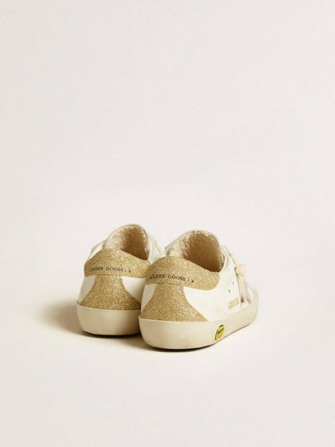 Golden Goose Kids Girls (4-10 Years) White Super-Star Young With Lilac Leather Star And Glitter Heel Tab - Image 4