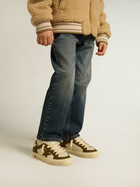Golden Goose Kids Little Boys (1-3 Years) May Junior In White And Military Green Leather - Image 3