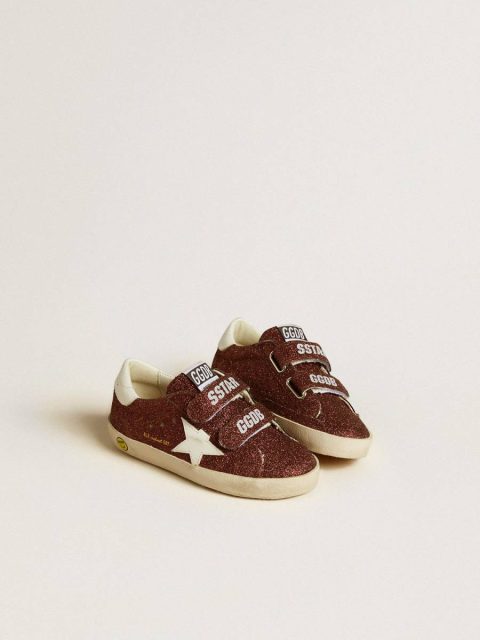 Golden Goose Kids Old School Junior In Burgundy Glitter With Leather Star And Heel Tab Little Boys (1-3 Years) - Image 2