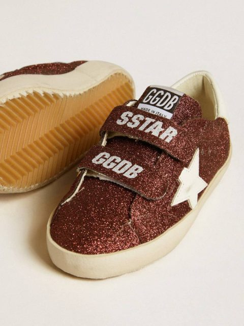 Golden Goose Kids Old School Junior In Burgundy Glitter With Leather Star And Heel Tab Little Boys (1-3 Years) - Image 3