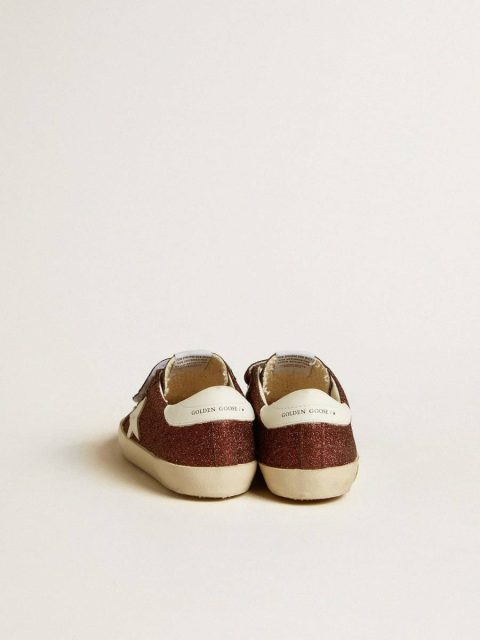Golden Goose Kids Old School Junior In Burgundy Glitter With Leather Star And Heel Tab Little Boys (1-3 Years) - Image 4