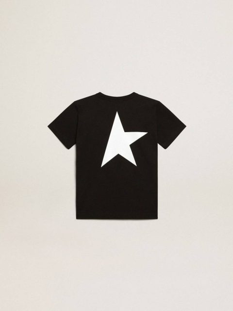 Golden Goose Kids Topwear Selection (4-12 Years) Black Black T-Shirt With Contrasting White Logo On The Front And Maxi Star On The Back - Image 2