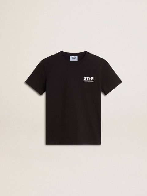 Golden Goose Kids Topwear Selection (4-12 Years) Black Black T-Shirt With Contrasting White Logo On The Front And Maxi Star On The Back