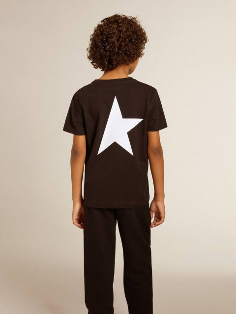 Golden Goose Kids Topwear Selection (4-12 Years) Black Black T-Shirt With Contrasting White Logo On The Front And Maxi Star On The Back - Image 5