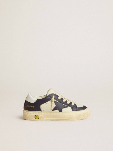 Golden Goose Kids White And Blue May Junior In White And Blue Leather With Leather Star And Heel Tab Little Boys (1-3 Years)