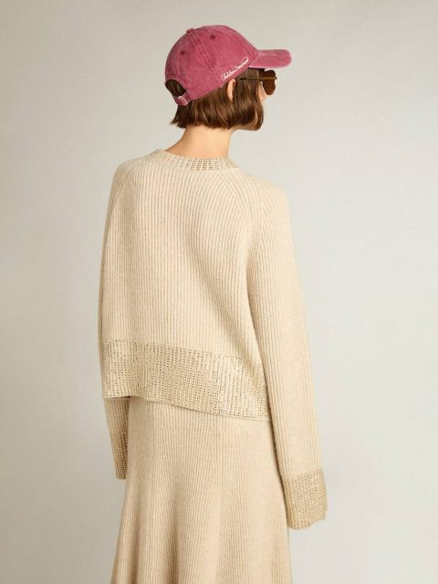 Golden Goose Knitwear Beige Women's Boxy Sweater In Wool With Hotfix Crystal Decoration Women - Image 5