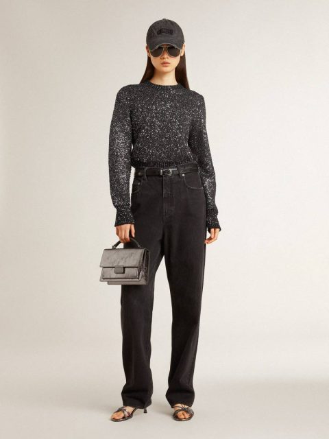 Golden Goose Knitwear Women's Black Wool Blend Cropped Sweater With All-Over Sequins Black Women - Image 3