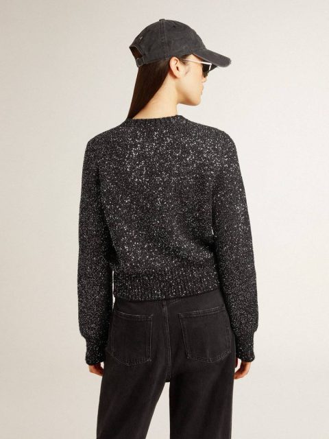 Golden Goose Knitwear Women's Black Wool Blend Cropped Sweater With All-Over Sequins Black Women - Image 4