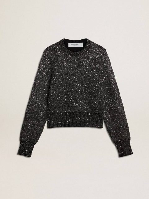 Golden Goose Knitwear Women's Black Wool Blend Cropped Sweater With All-Over Sequins Black Women