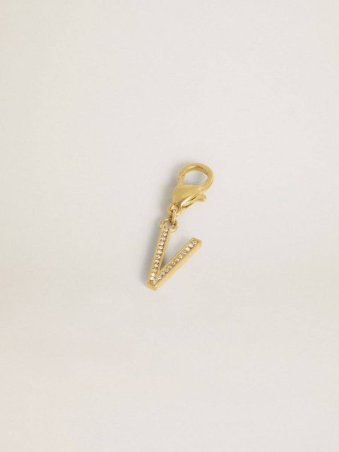 Golden Goose Letter V Charm In Gold-Colored Brass With Crystals Bag Accessories Women Gold - Image 2
