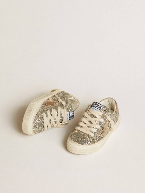 Golden Goose May Junior In Platinum Glitter With Metallic Leather Star And Heel Tab Kids Little Girls (1-3 Years) - Image 2